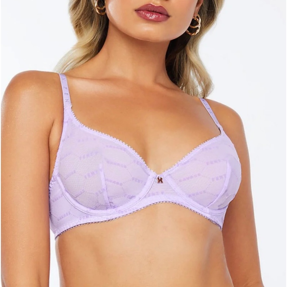 Savage X Fenty Flocked Logo Unlined Bra Women's 38B Lingerie By Rihanna